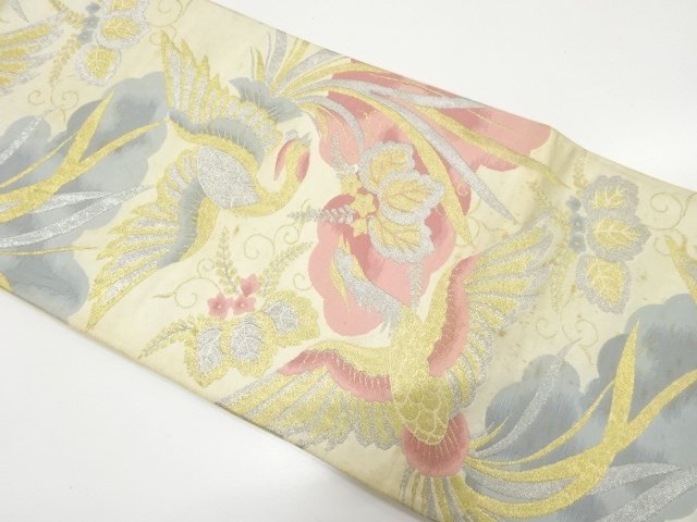 JAPANESE KIMONO / ANTIQUE FUKURO OBI / WOVEN PHOENIX / PAULOWNIA PATTE